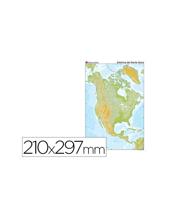 Mapa mudo color din a4 america del norte fisico