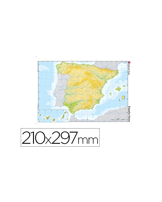 Mapa mudo color din a4 españa fisico