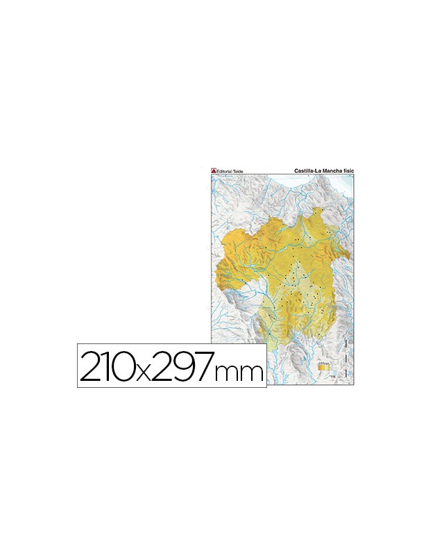Mapa mudo color din a4 castilla-la mancha fisico