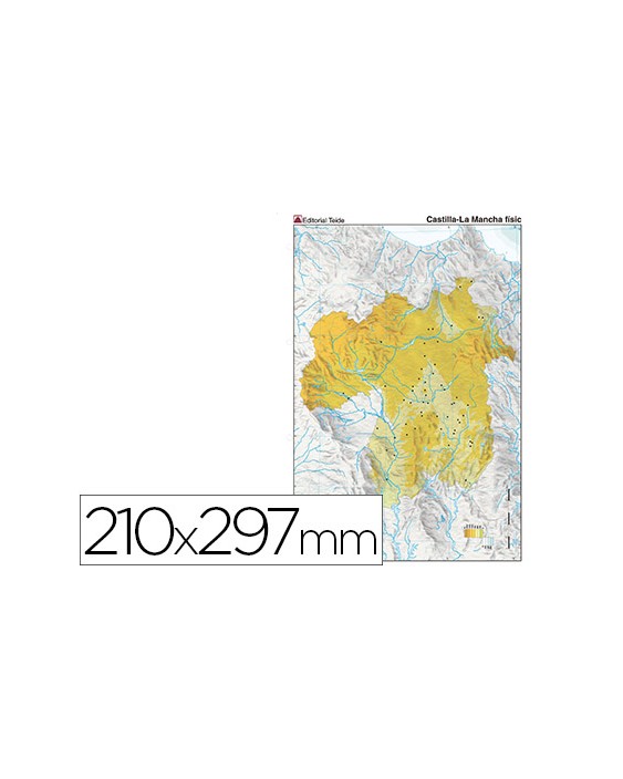 Mapa mudo color din a4 castilla-la mancha fisico