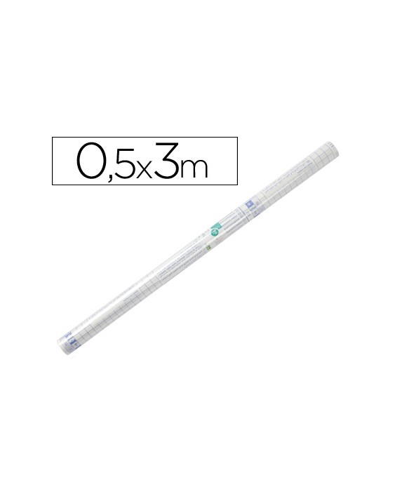 Rollo plastico adhesivo liderpapel 0,50x3 m 8o micras forralibros removible