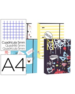 Carpeta liderpapel din a4 forrada con recambio 120 hojas 80gr 5 mm 4 anillas redondas 40 mm cierre goma