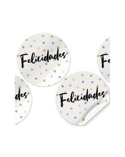 Etiqueta adhesiva arguval felicidades redondas rollo de 250 unidades
