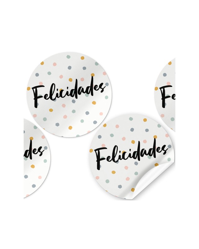 Etiqueta adhesiva arguval felicidades redondas rollo de 250 unidades