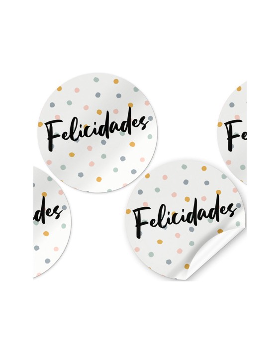 Etiqueta adhesiva arguval felicidades redondas rollo de 250 unidades