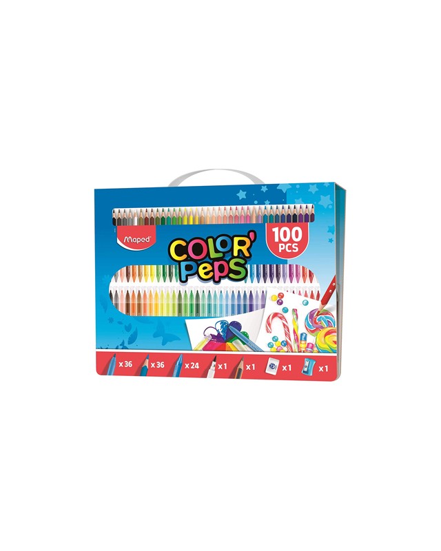 Estuche pintura maped color peps kit 100 piezas surtidas