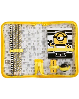 Bolso portatodo con cremallera minions con libreta goma sacapuntas y lapices colores