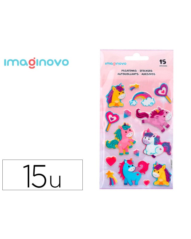 Pegatinas imaginovo unicornios magic dreams con brillo 190x105 mm en blister