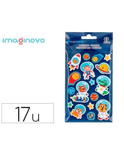 Pegatinas imaginovo luminosas astronautas con relieve 190x105 mm en blister