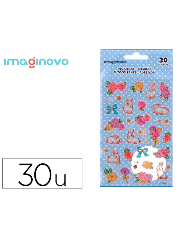 Pegatinas imaginovo flores y conejos de papel 190x104 mm en blister
