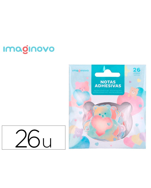 Pegatinas imaginovo notas adhesivas papel forma oso y corazon 110x105 mm en blister