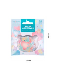 Pegatinas imaginovo notas adhesivas papel forma oso y corazon 110x105 mm en blister