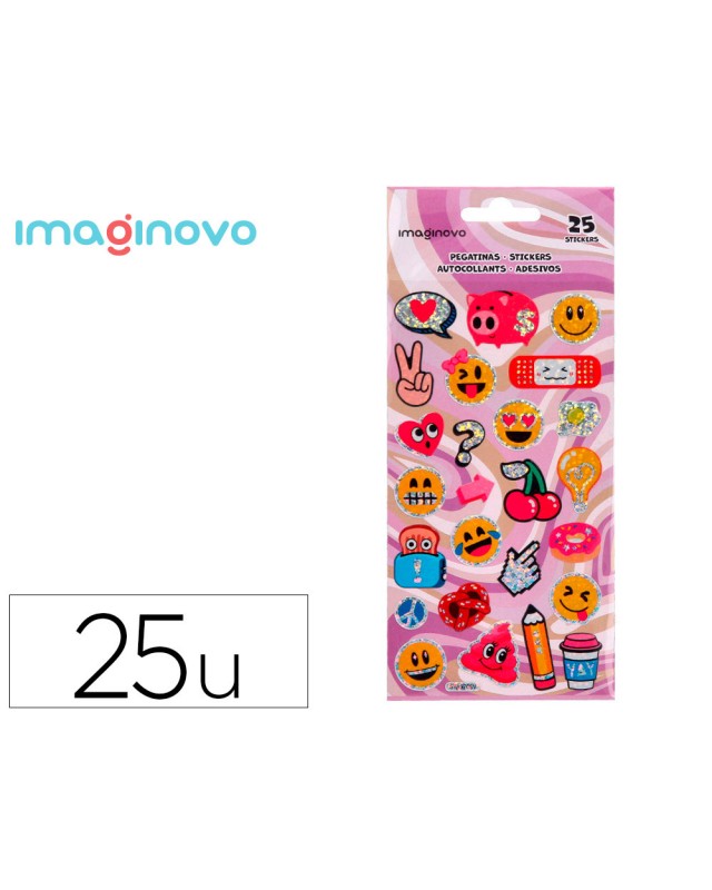 Pegatinas imaginovo diseños surtidos smiley con brillo 214x100 mm en blister