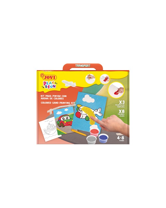 Juego jovi play&fun pinta con arena de colores vehiculos