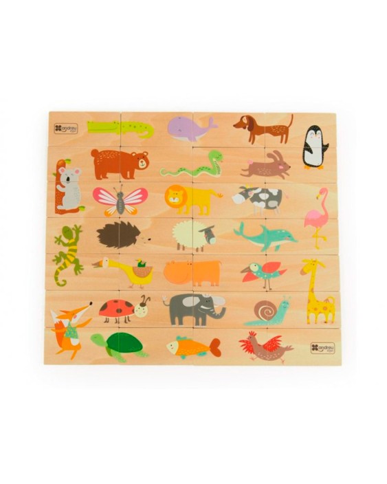 Puzle andreutoys domino animales madera 28 piezas