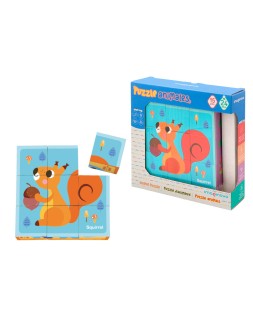 Puzle infantil imaginovo madera cubos de animales +24 meses 15 piezas incluye 12 patrones 22x22x6,4cm