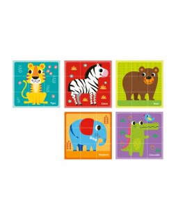 Puzle infantil imaginovo madera cubos de animales +24 meses 15 piezas incluye 12 patrones 22x22x6,4cm