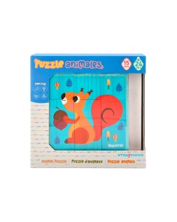 Puzle infantil imaginovo madera cubos de animales +24 meses 15 piezas incluye 12 patrones 22x22x6,4cm