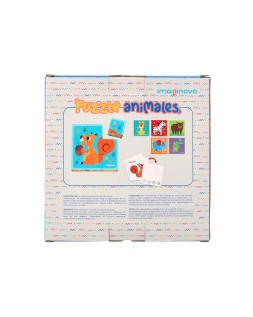 Puzle infantil imaginovo madera cubos de animales +24 meses 15 piezas incluye 12 patrones 22x22x6,4cm
