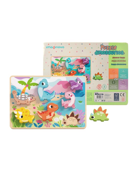 Puzle infantil imaginovo madera 3d dinosaurios +12 meses 8 piezas 29,5x22x1,7cm