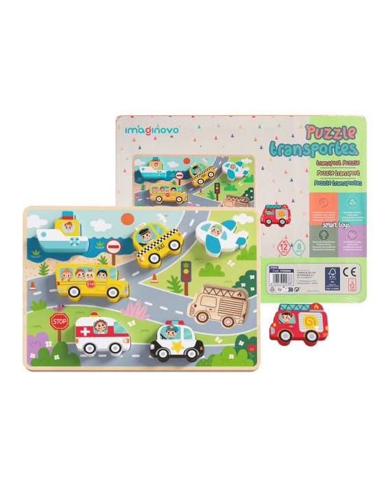 Puzle infantil imaginovo madera 3d vehiculos +12 meses 8 piezas 29,5x22x1,7cm