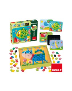 Juego goula didactico mosaico con pivotes de colores y laminas de animales +3 años