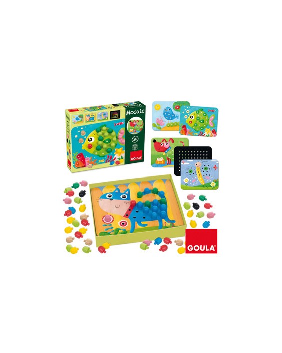 Juego goula didactico mosaico con pivotes de colores y laminas de animales +3 años