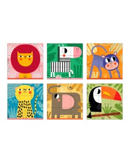 Puzle goula cubos de carton animales selva 6 escenas diferentes 9 piezas