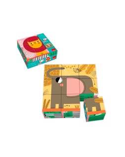 Puzle goula cubos de carton animales selva 6 escenas diferentes 9 piezas