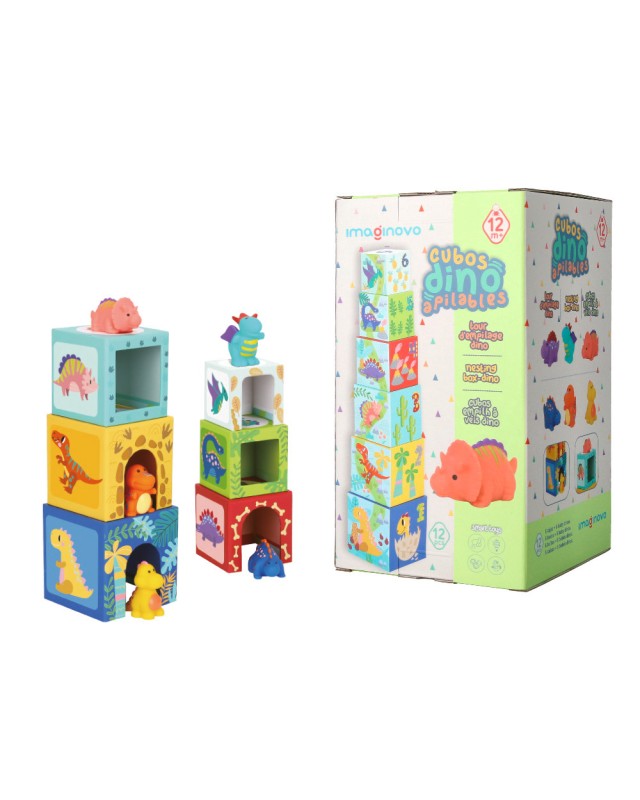 Juego infantil imaginovo cubos apilables nidos dinosaurios +12 meses 12 piezas 13x13x13cm