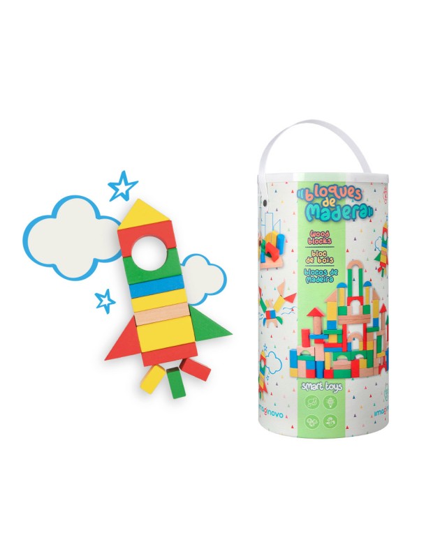 Juego infantil imaginovo madera construccion de bloques +12 meses 100 piezas 29x29x3,5cm