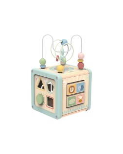 Juego infantil imaginovo madera cubo de actividades +18 meses 15,5x15,5x28cm