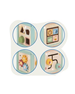 Juego infantil imaginovo madera cubo de actividades +18 meses 15,5x15,5x28cm