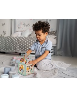 Juego infantil imaginovo madera cubo de actividades +18 meses 15,5x15,5x28cm