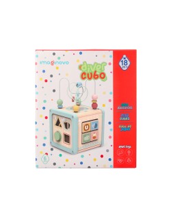 Juego infantil imaginovo madera cubo de actividades +18 meses 15,5x15,5x28cm