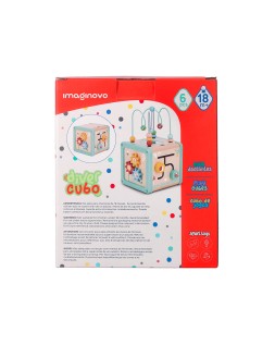 Juego infantil imaginovo madera cubo de actividades +18 meses 15,5x15,5x28cm