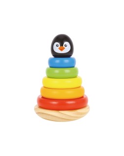 Juego infantil imaginovo madera forma de pinguino torre de formas apilables +12 meses 7 piezas 18x12x12cm