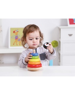 Juego infantil imaginovo madera forma de pinguino torre de formas apilables +12 meses 7 piezas 18x12x12cm