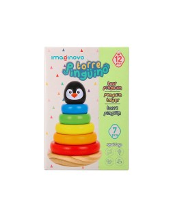 Juego infantil imaginovo madera forma de pinguino torre de formas apilables +12 meses 7 piezas 18x12x12cm