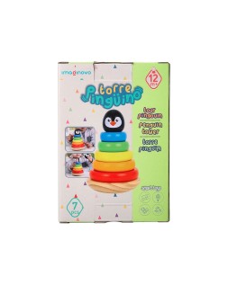 Juego infantil imaginovo madera forma de pinguino torre de formas apilables +12 meses 7 piezas 18x12x12cm