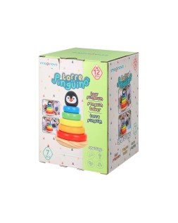 Juego infantil imaginovo madera forma de pinguino torre de formas apilables +12 meses 7 piezas 18x12x12cm