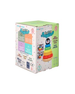 Juego infantil imaginovo madera forma de pinguino torre de formas apilables +12 meses 7 piezas 18x12x12cm