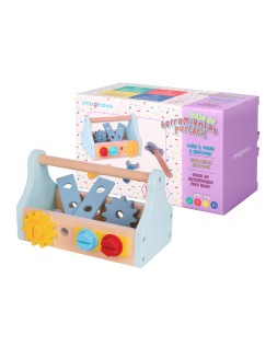 Juego infantil imaginovo madera maletin de herramientas +3 años 18 piezas 21,4x13,2x11cm