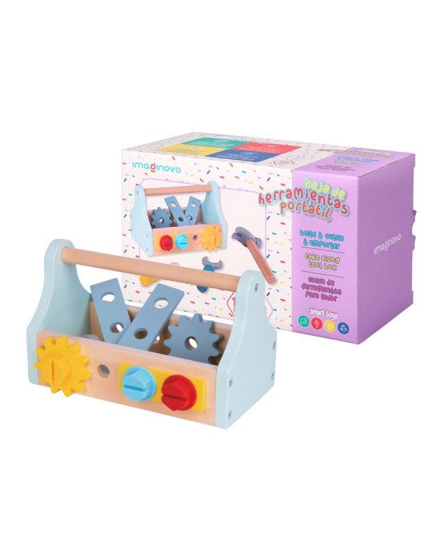 Juego infantil imaginovo madera maletin de herramientas +3 años 18 piezas 21,4x13,2x11cm