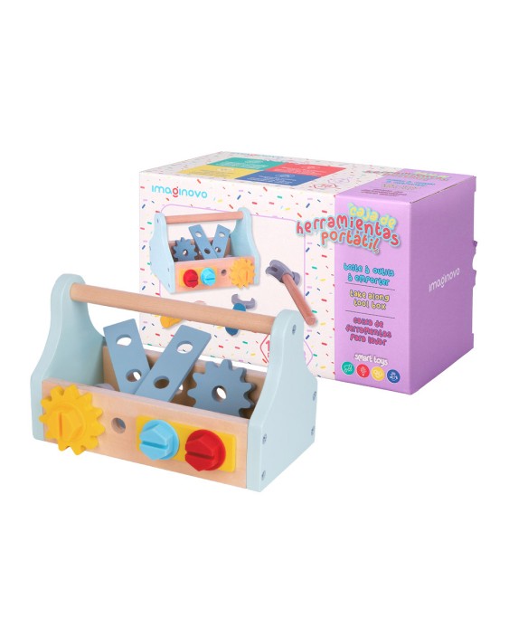 Juego infantil imaginovo madera maletin de herramientas +3 años 18 piezas 21,4x13,2x11cm