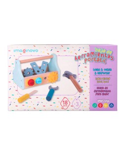 Juego infantil imaginovo madera maletin de herramientas +3 años 18 piezas 21,4x13,2x11cm