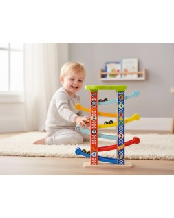 Juego infantil imaginovo madera torre de deslizamiento con 7 niveles incluye 6 coches +18 meses 38x32x14cm