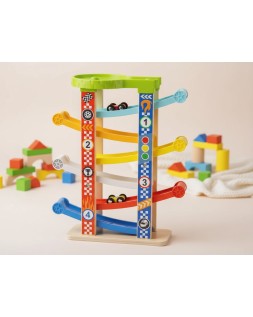 Juego infantil imaginovo madera torre de deslizamiento con 7 niveles incluye 6 coches +18 meses 38x32x14cm