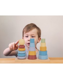 Juego infantil imaginovo madera torre de formas apilables +18 meses 17 piezas 28x20x9cm