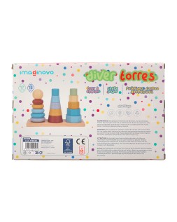 Juego infantil imaginovo madera torre de formas apilables +18 meses 17 piezas 28x20x9cm